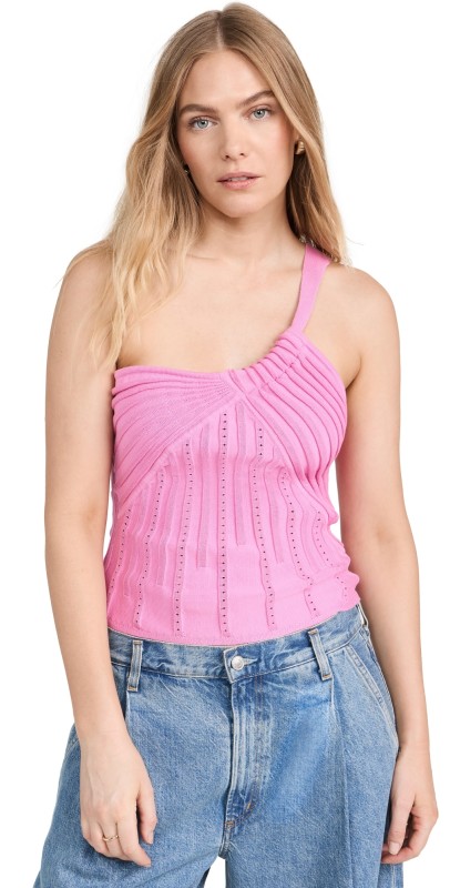 AMUR Rena One Shoulder Knit Top Pink Lotus