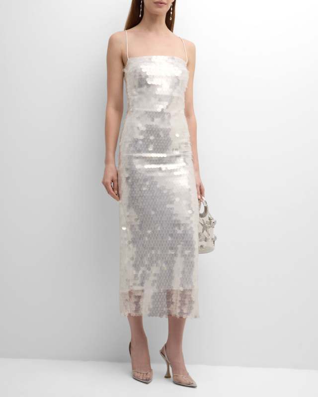 Phoenix Square-Neck Sequin Midi Dress