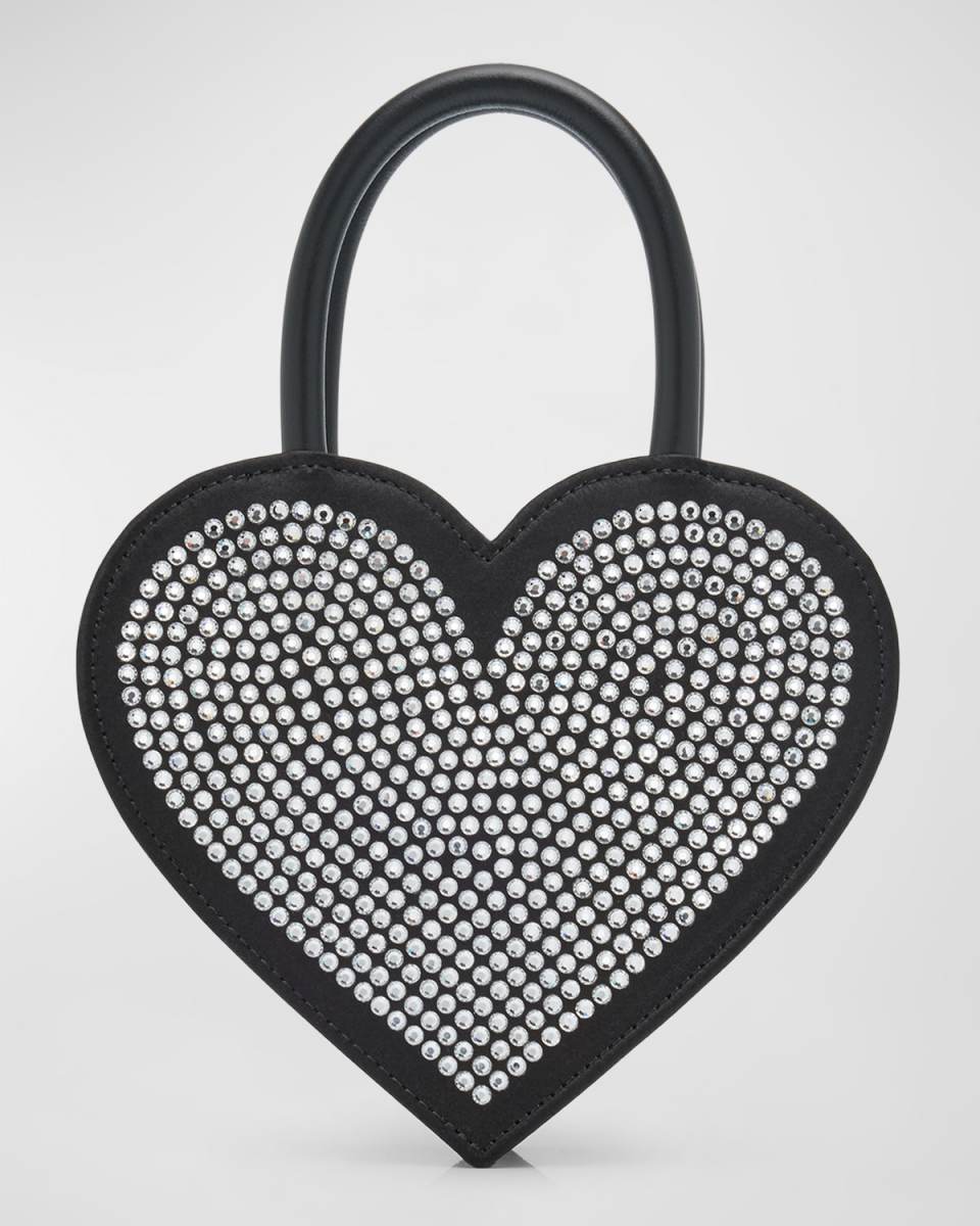 Crystalized Heart Satin Top-Handle Bag