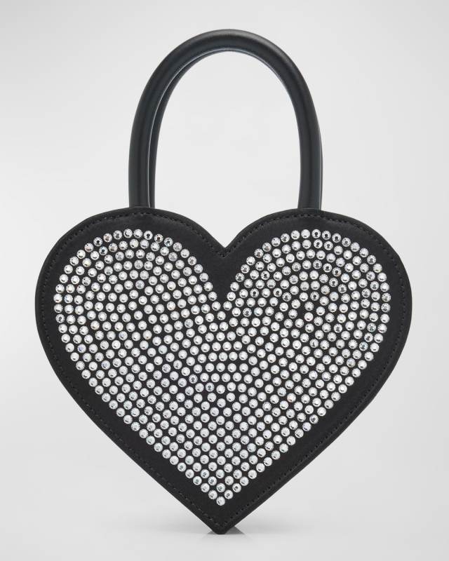 Crystalized Heart Satin Top-Handle Bag