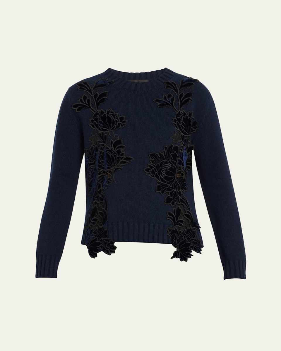 Mirrored Peony Guipure Wool Sweater