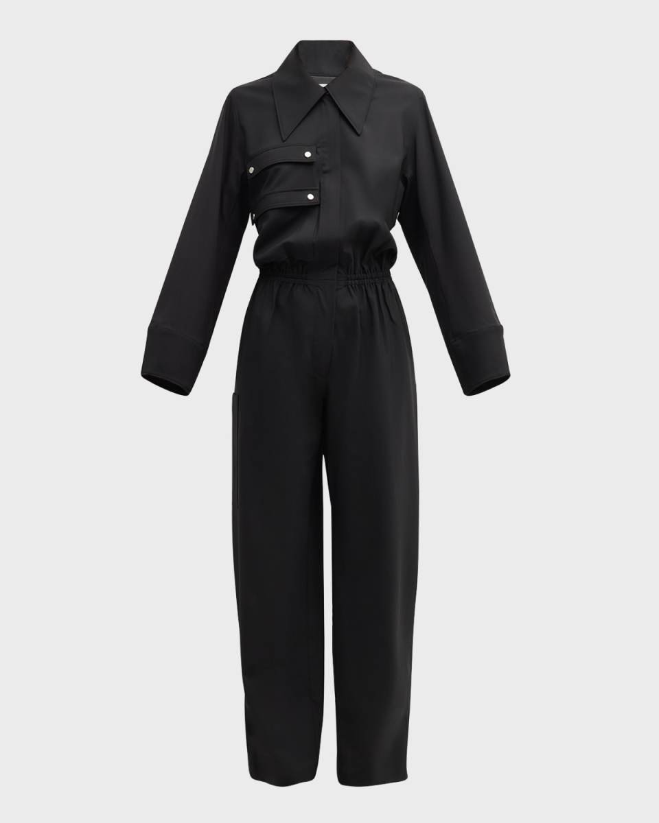 Wide-Collar Long-Sleeve Straight-Leg Flight Jumpsuit