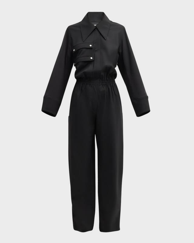 Wide-Collar Long-Sleeve Straight-Leg Flight Jumpsuit