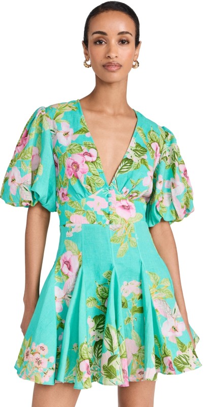 Hemant and Nandita Short Dress Teal Floral