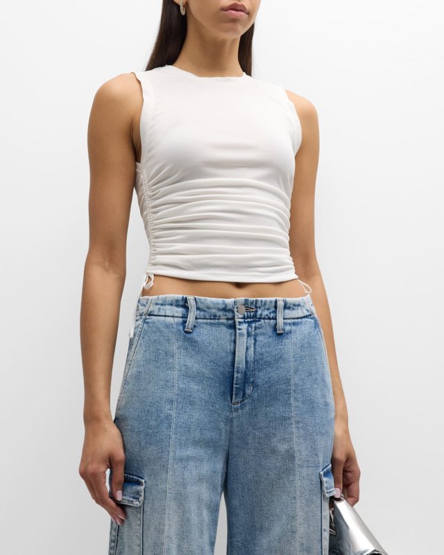 Chrissy Crewneck Ruched Crop Top