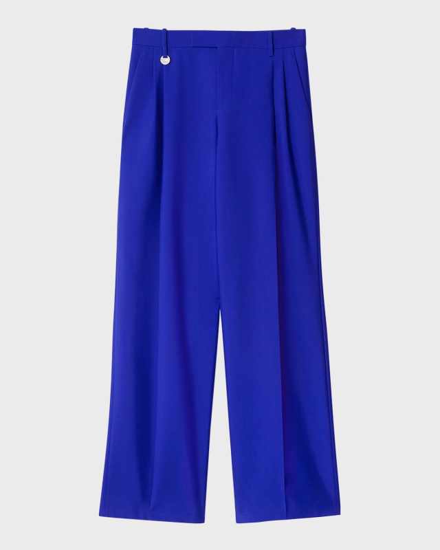 Mid-Rise Double-Pleated Wide-Leg Trousers