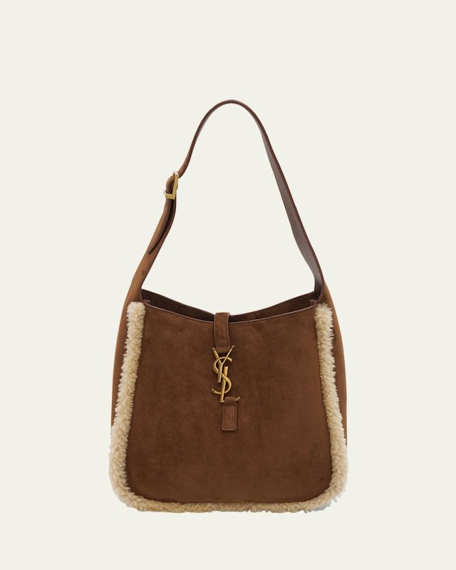 Le 5 A 7 Small YSL Hobo Bag in Suede and Shearling