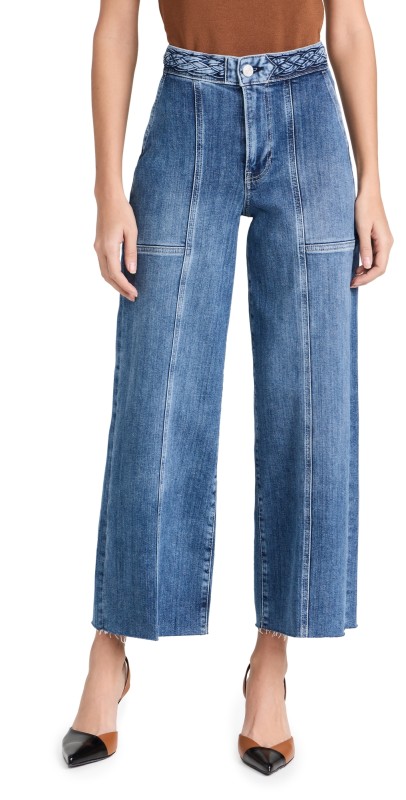 FRAME Braided Waistband Wide Crop Jeans Daphne Blue Clean