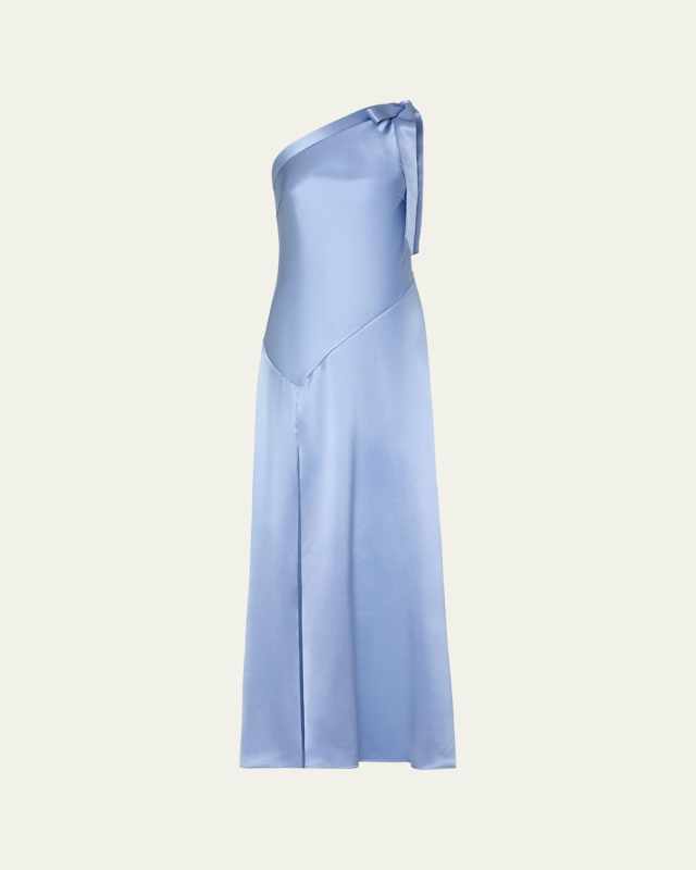 Eleni One-Shoulder Open Back Satin Maxi Dress
