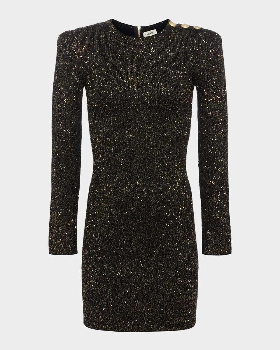 Cherry Sequined Long-Sleeve Mini Dress