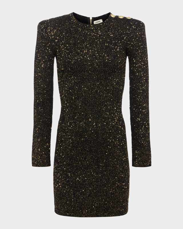 Cherry Sequined Long-Sleeve Mini Dress