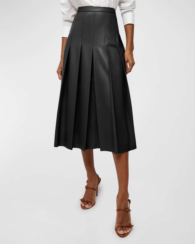 Herson Vegan Leather Pleated Midi Skirt
