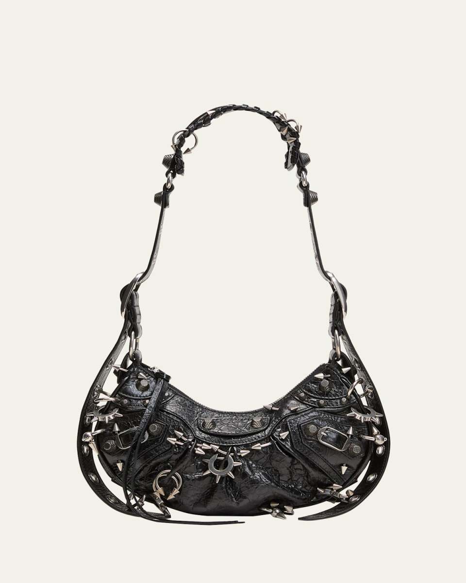 Cagole XS Spike Leather Hobo Shoulder Bag