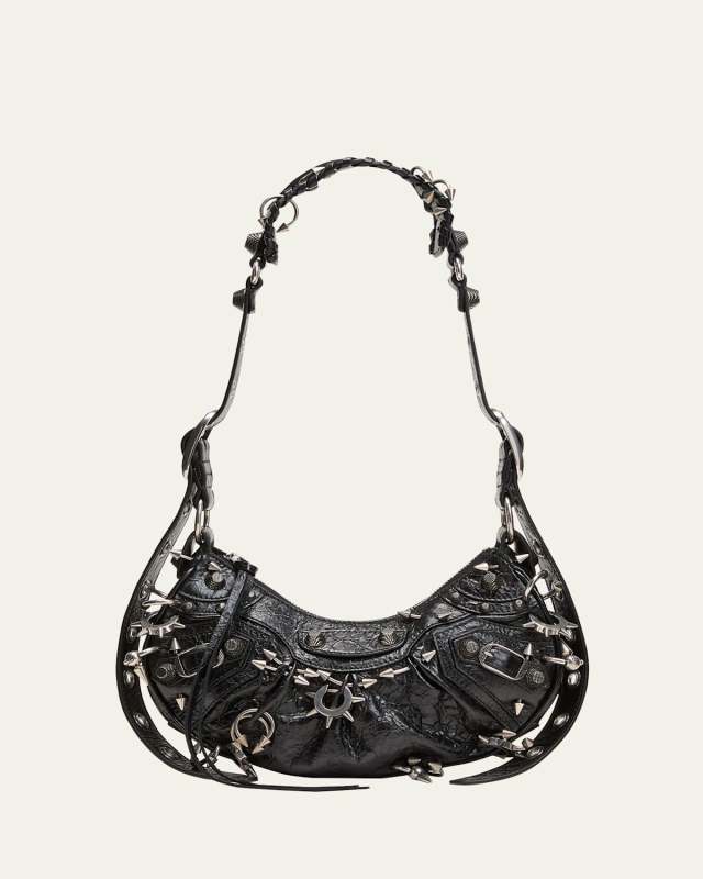 Cagole XS Spike Leather Hobo Shoulder Bag