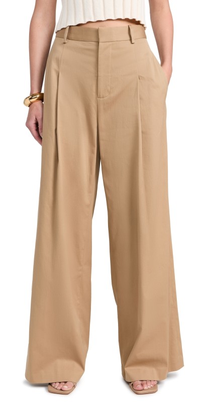 FRAME Pleated Wide Leg Pants Camel