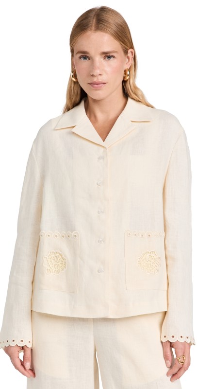 Sleeper Sofia Linen Embroidered Shirt Off-White