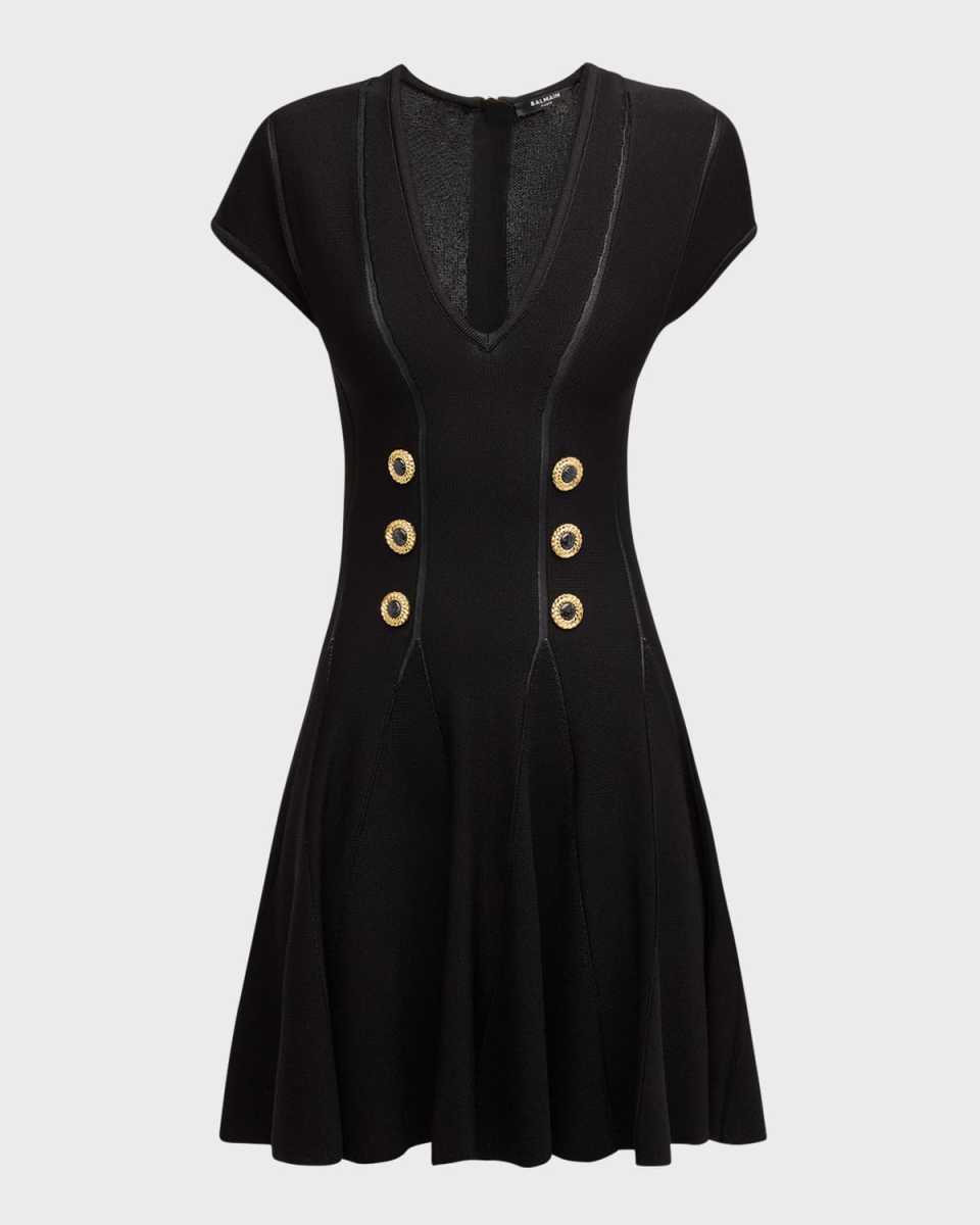 Knit Skater Mini Dress with Button Details