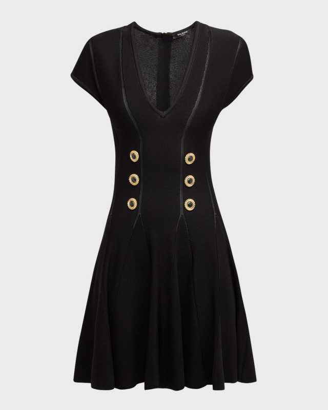 Knit Skater Mini Dress with Button Details