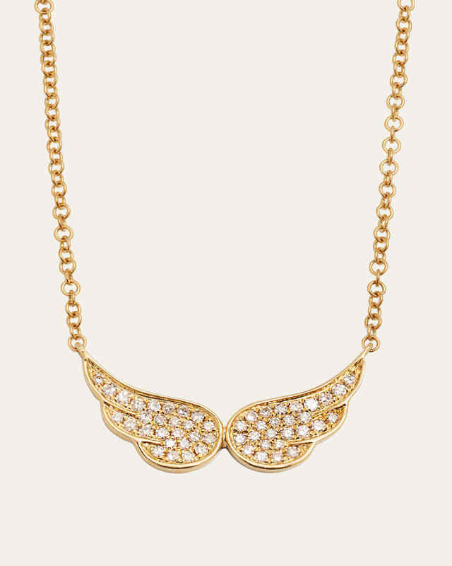 14K Yellow Gold Diamond Double Angel Wing Necklace