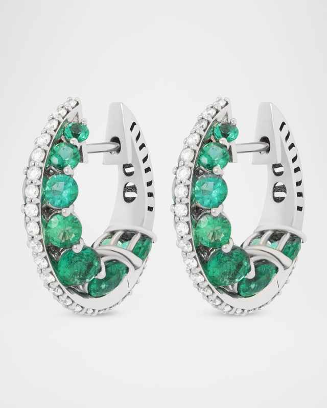 Procida 18K White Gold Emerald and Diamond Hoop Earrings