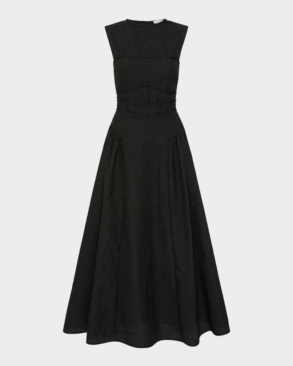 Sophia Bustier Drop-Waist Textured Tea-Length Dress
