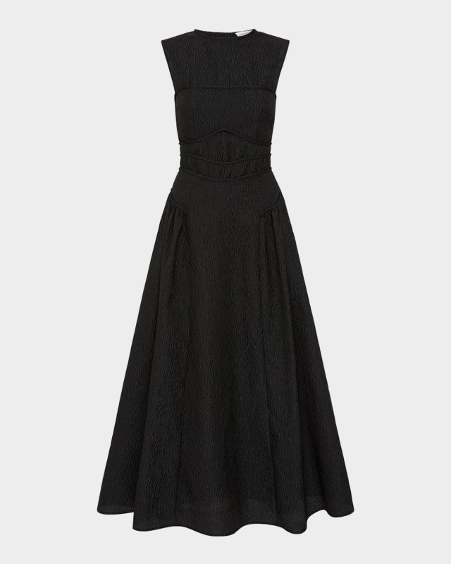 Sophia Bustier Drop-Waist Textured Tea-Length Dress