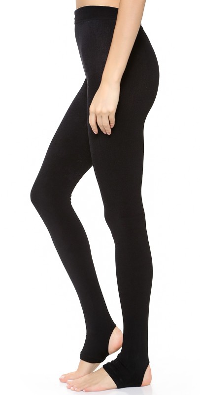 Plush Fleece Lined Tights with Stirrups Black