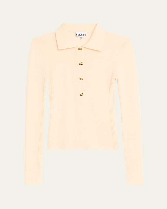 Long-Sleeve Ribbed Merino Polo Top