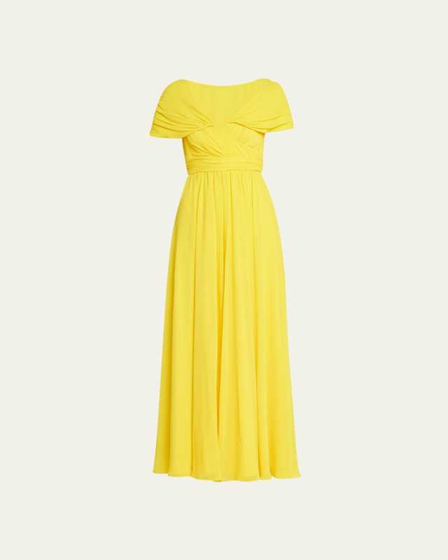 Ruched V-Neck Empire Gown