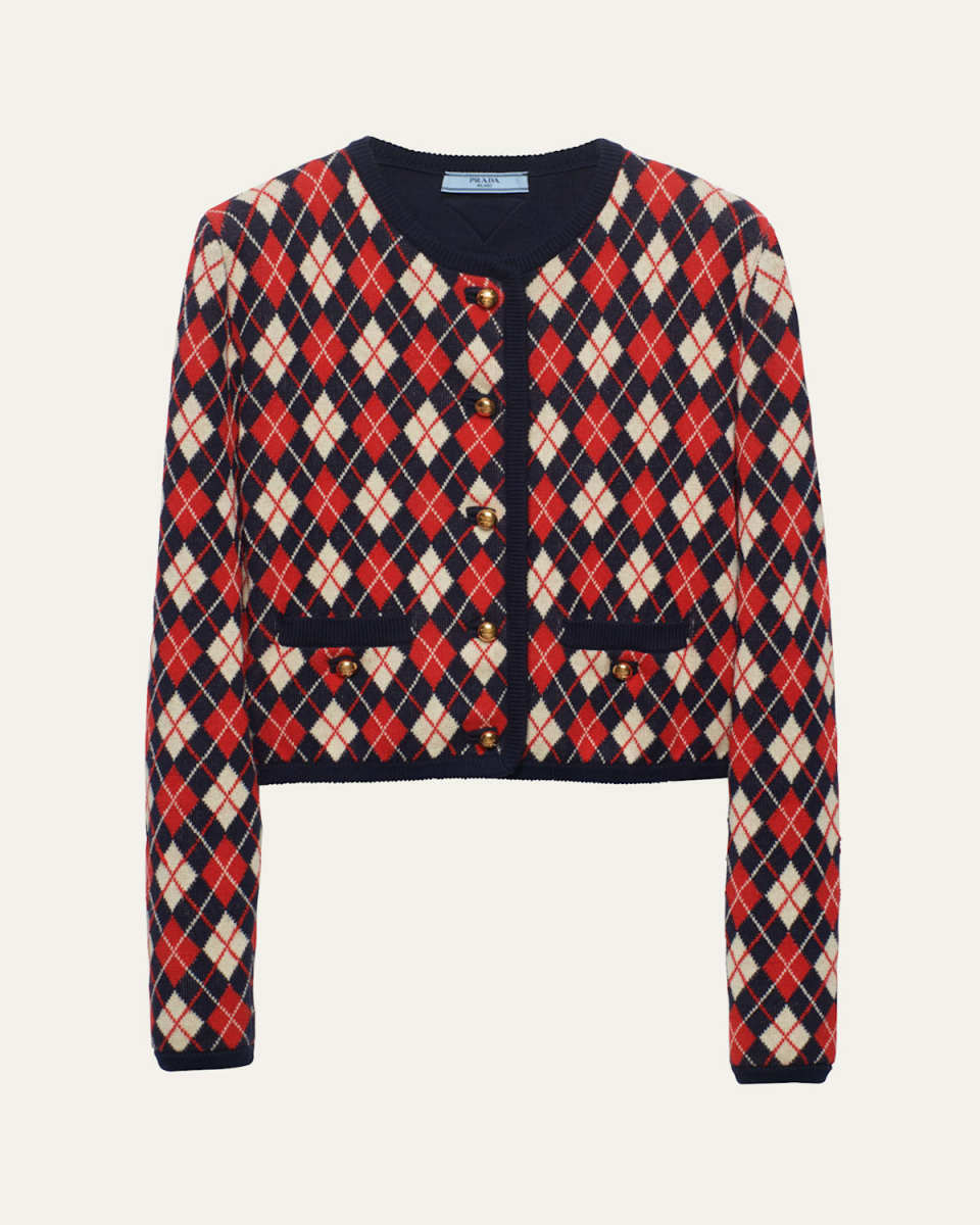 Cotton Jacquard Argyle Knit Sweater