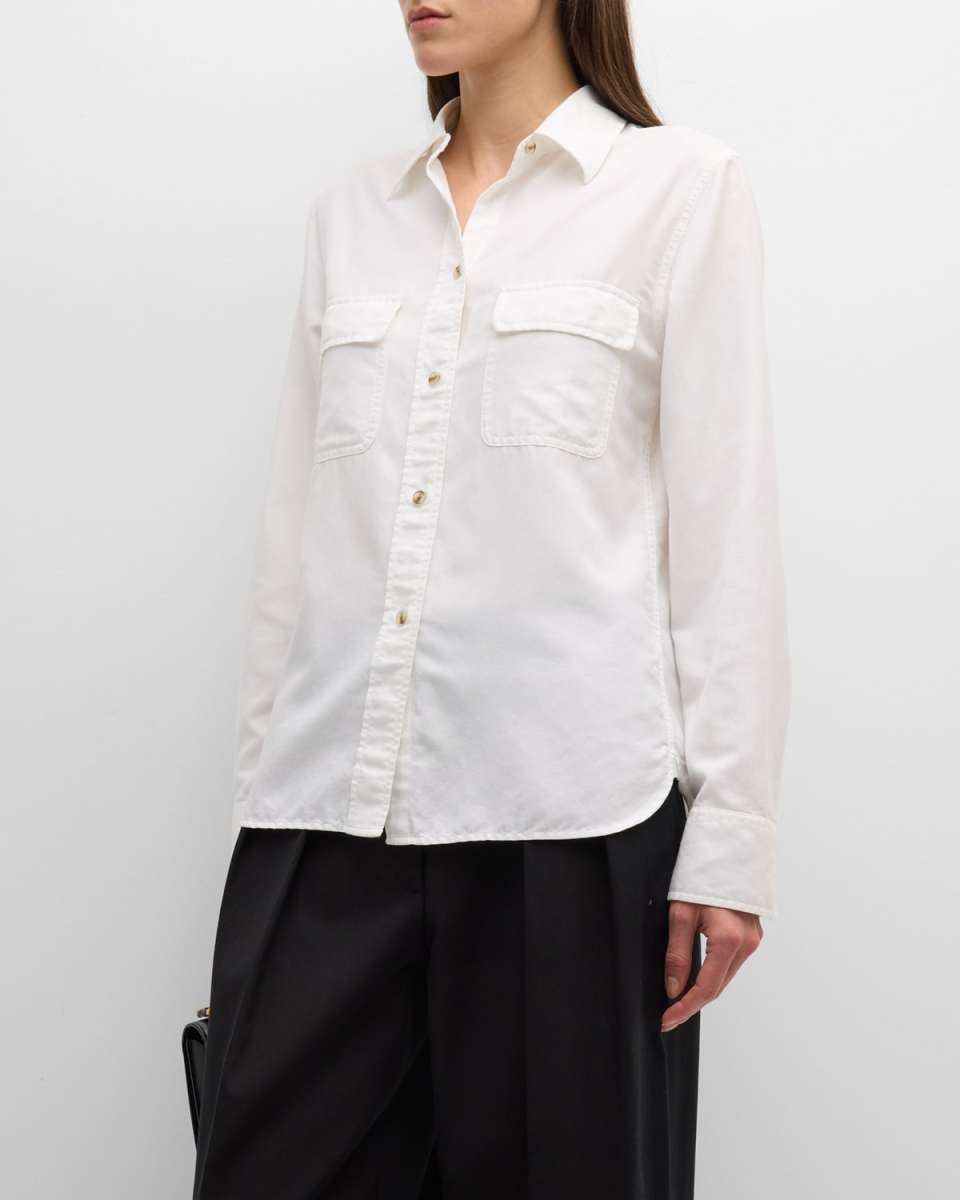 Utility Cotton and Silk Long-Sleeve Button-Front Shirt