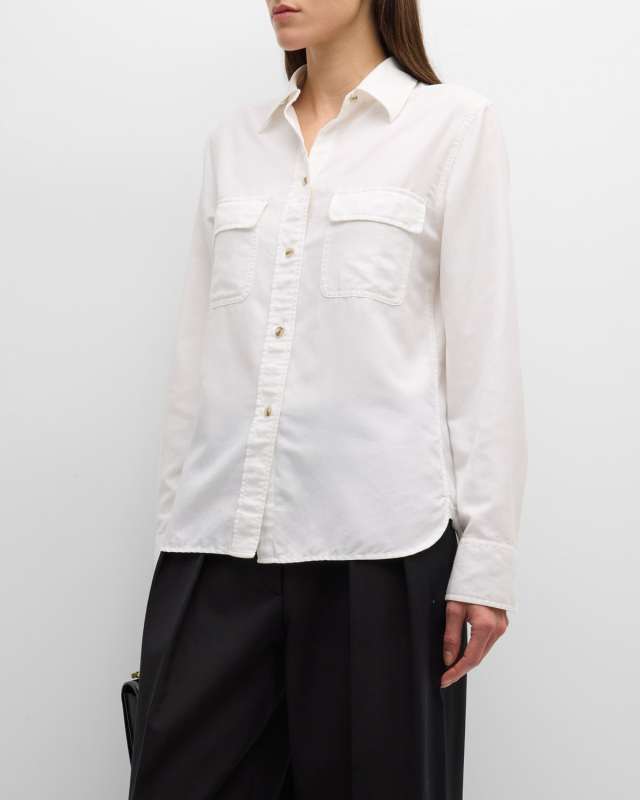 Utility Cotton and Silk Long-Sleeve Button-Front Shirt