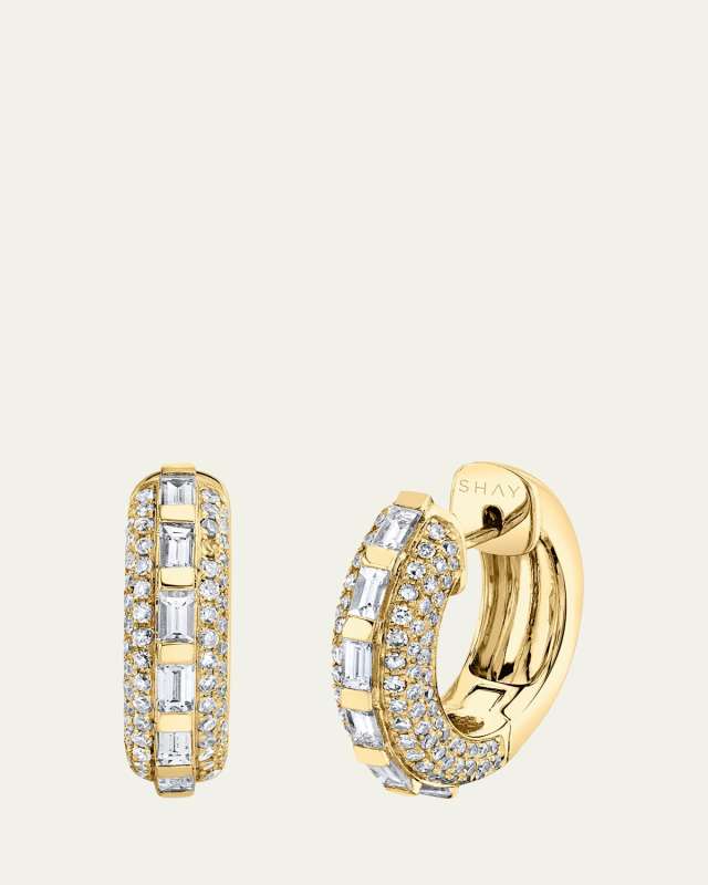 18K Gold Mixed Diamond Huggie Earrings