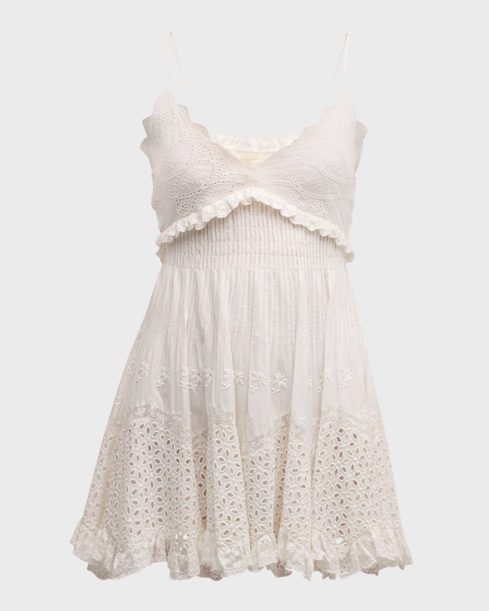 Kerielle Embroidered Cotton V-Neck Mini Dress
