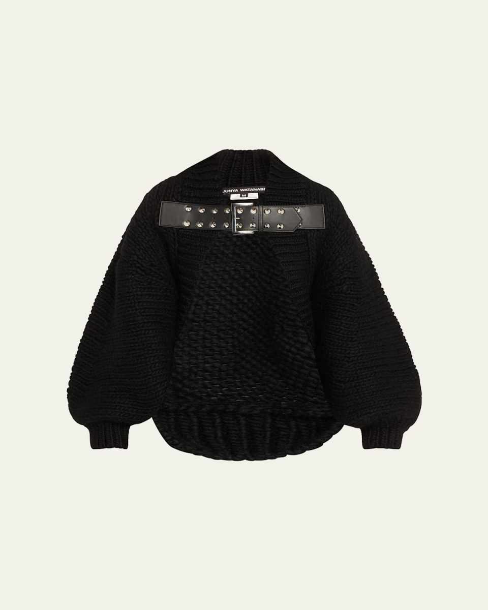Studded Buckle Wool Cropped Cardigan