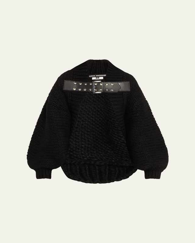 Studded Buckle Wool Cropped Cardigan