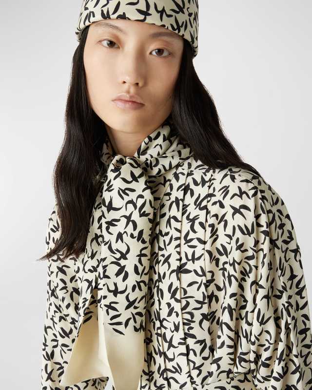 Swallow Bird Print Silk Scarf