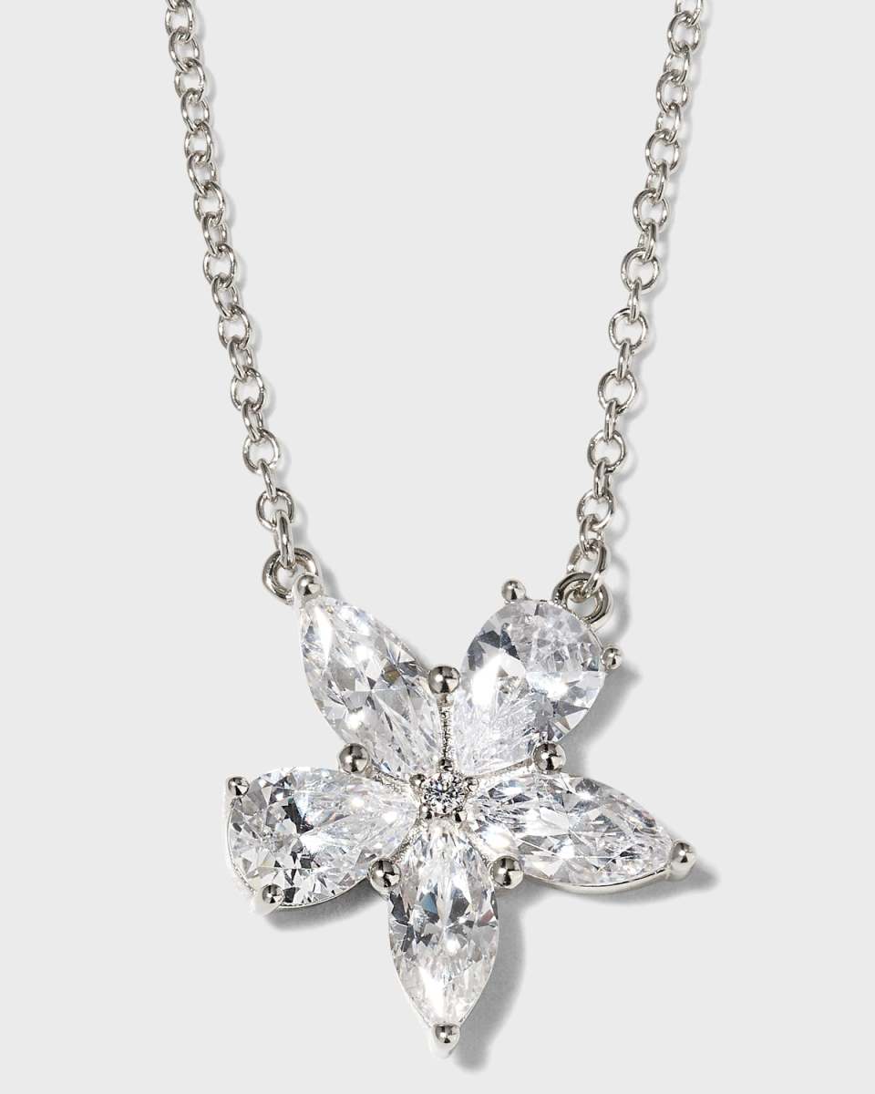 Cubic Zirconia in Floral Pattern on Chain Necklace, 3.0tcw