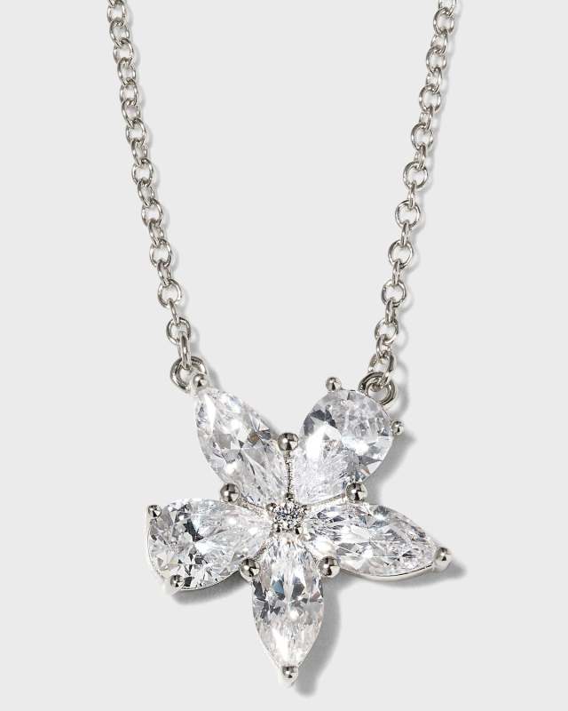 Cubic Zirconia in Floral Pattern on Chain Necklace, 3.0tcw