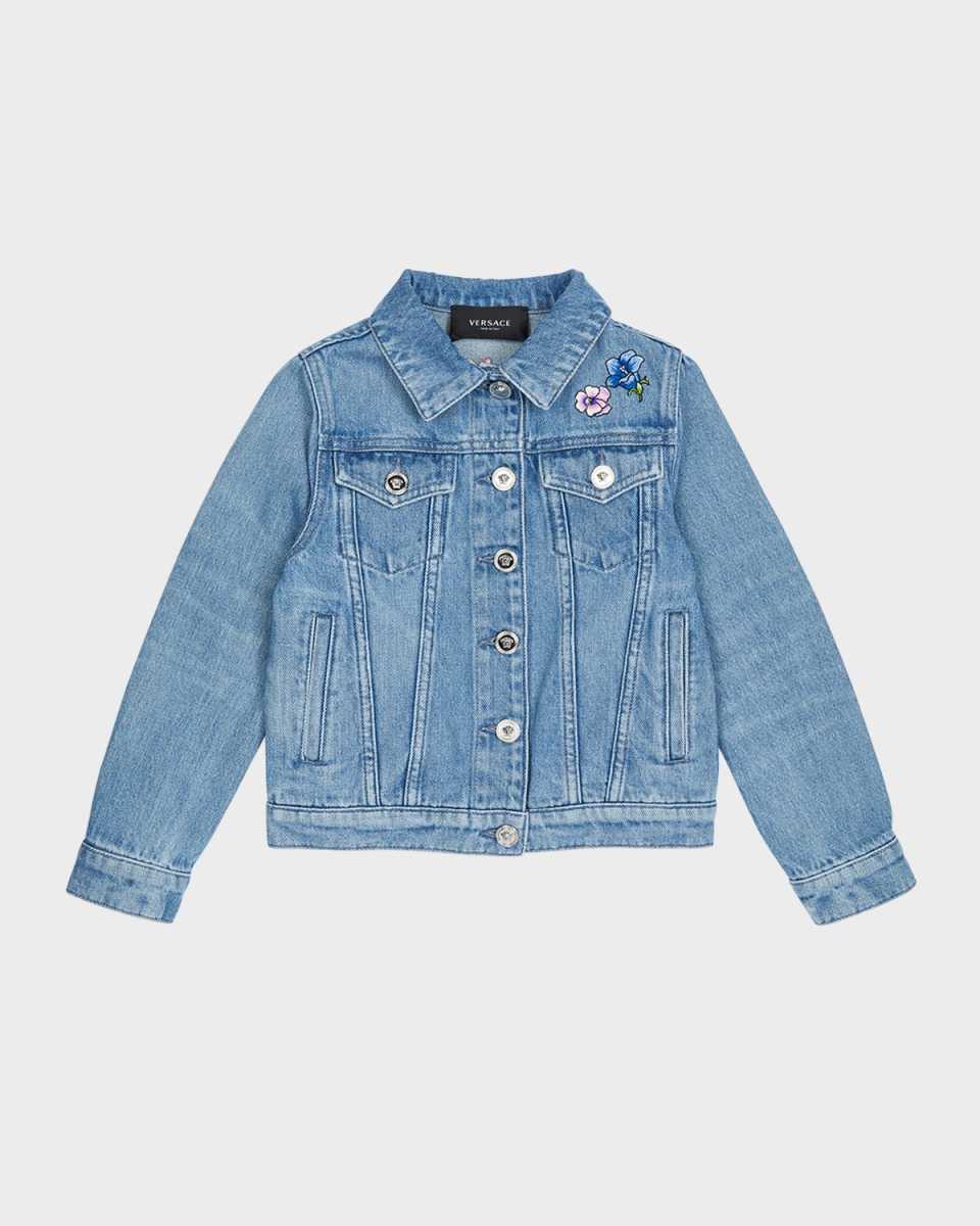 Jacket Floral Logo Embroidered Denim Jacket, Size 8-14