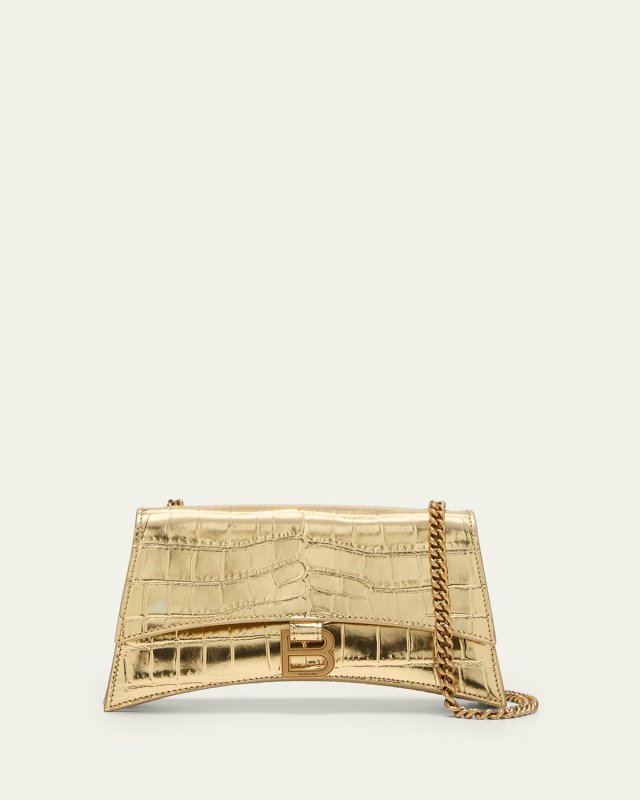 Crush Metallic Croc-Embossed Wallet on Chain