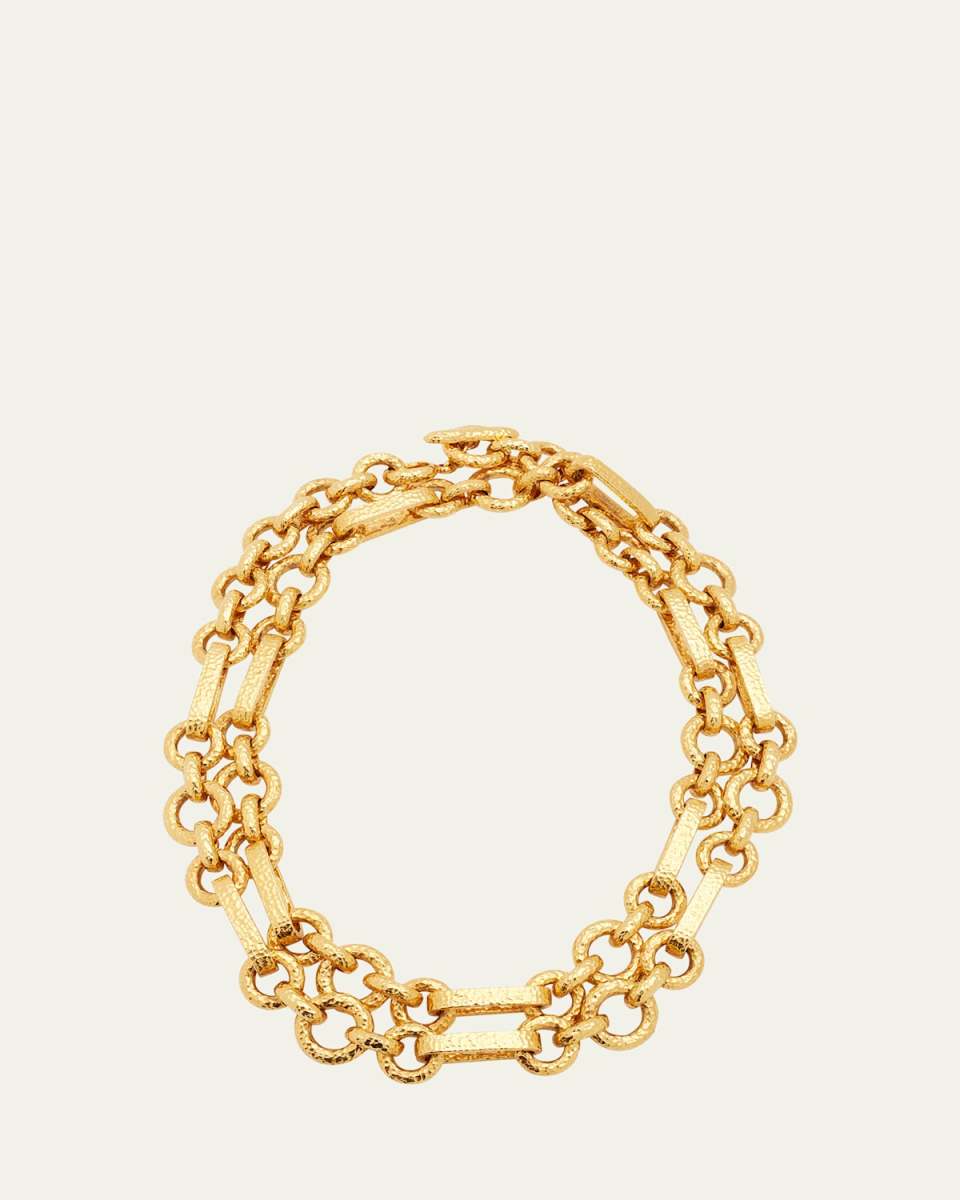 24K Yellow Gold Hammered Cable Chain Necklace