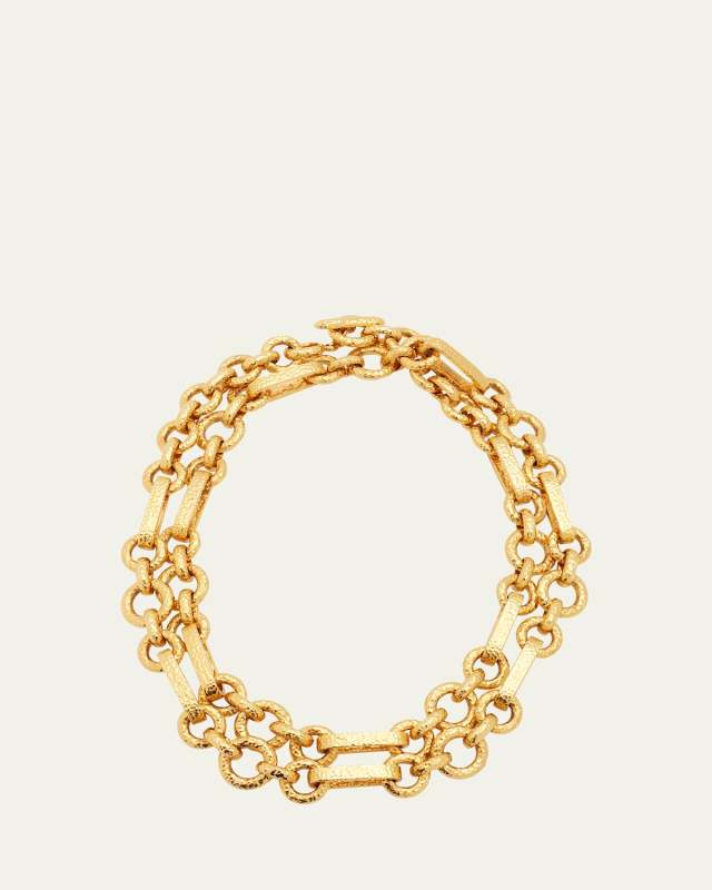 24K Yellow Gold Hammered Cable Chain Necklace
