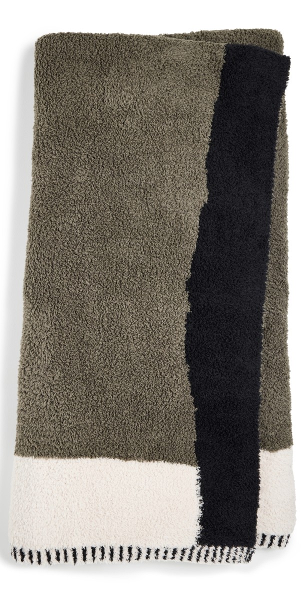 Barefoot Dreams CozyChic Colorblock Throw Khaki Green Mult