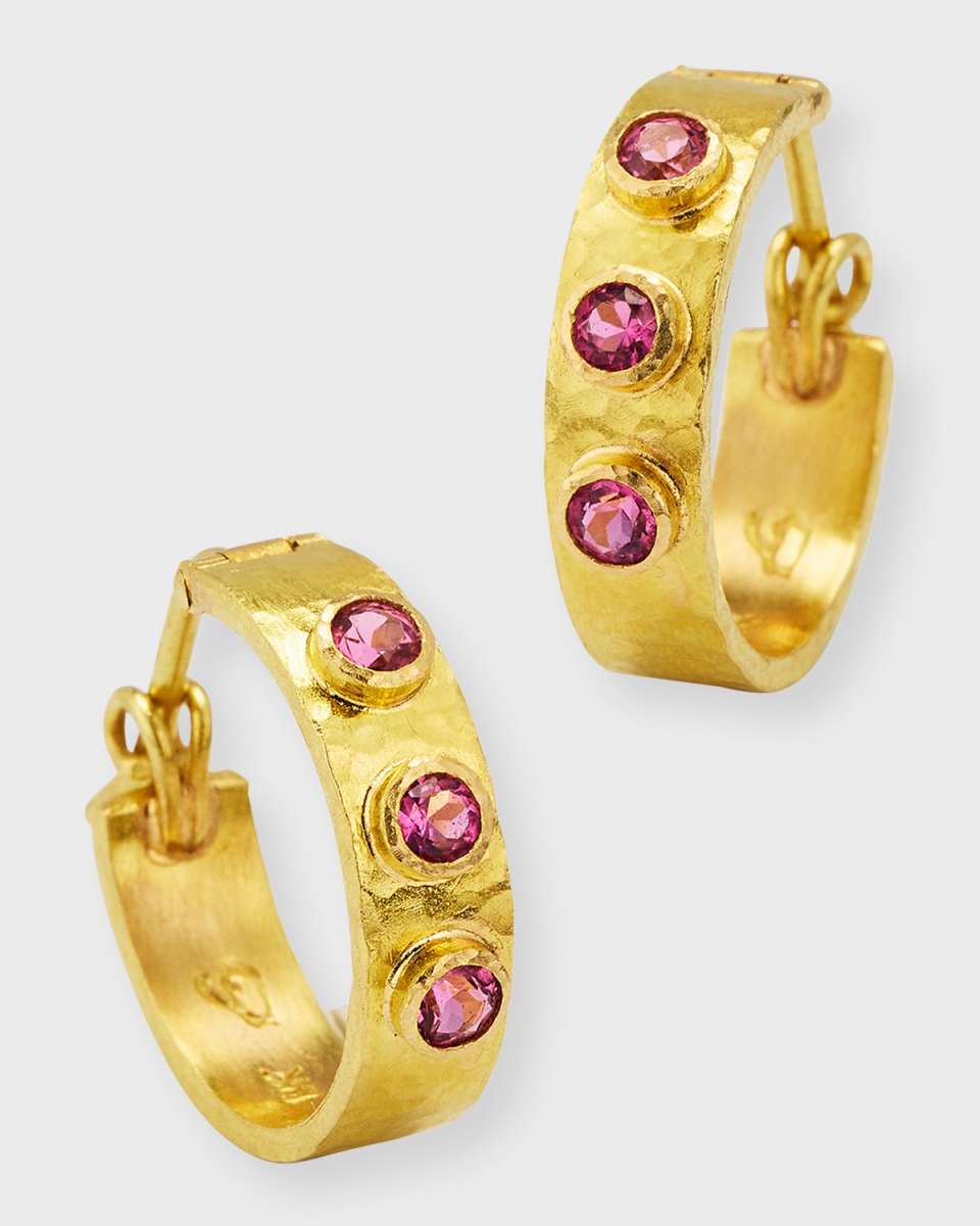 19K Pink Tourmaline Flat Ribbon Hoop Earrings