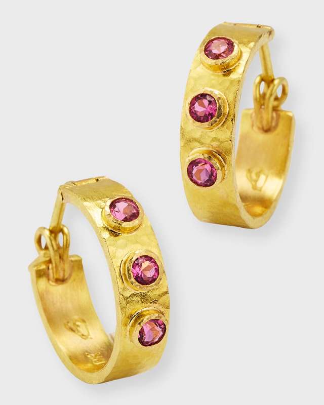 19K Pink Tourmaline Flat Ribbon Hoop Earrings