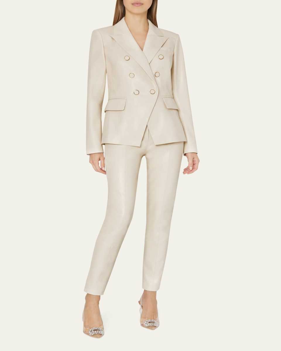 Inez Double-Breasted Vegan Leather Blazer