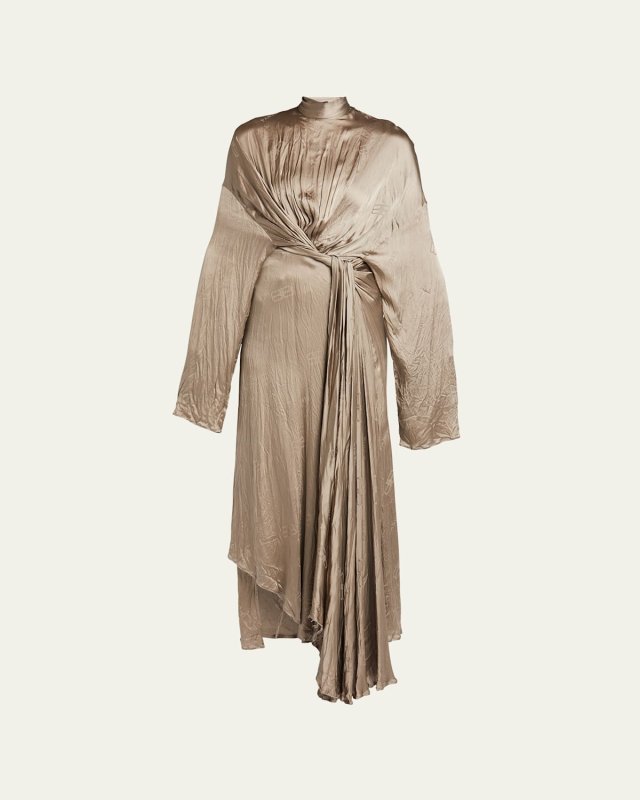 Front Drape BB Scarf-Neck Silk Dress