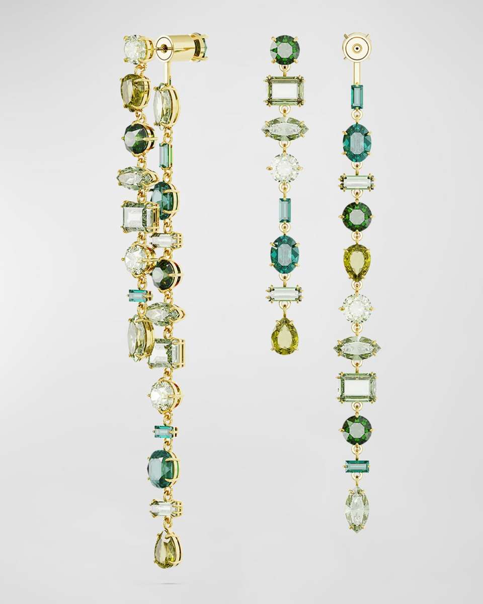 Gold-Tone Mix-Cut Green Crystal Drop Earrings