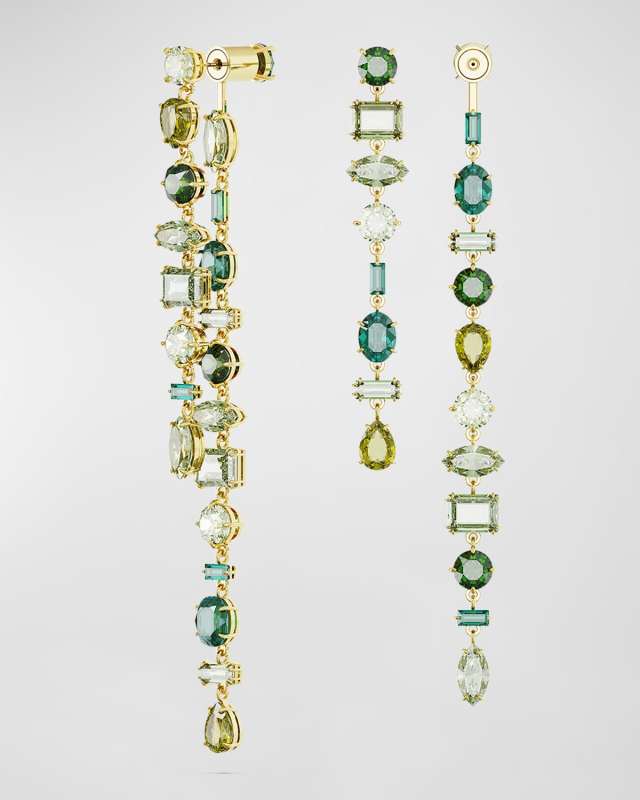 Gold-Tone Mix-Cut Green Crystal Drop Earrings